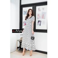 ราคา Ariya พร้อมส่ง 3XL เดรสยาว เดรสสีขาวลายหัวใจดำ แขนสั้นตุ๊กตา สาวอวบ น่ารัก สาวอวบ ไซร์ใหญ่ ใส่ชิว เดินทะเล (11707557647)