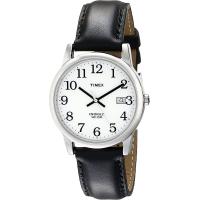 ราคา Timex Mens Easy Reader Date Leather Strap Watch Black Silver Tone White (15916815139)