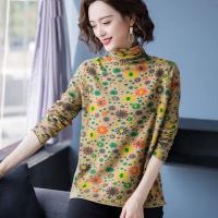 ราคา เสื้อเชิ้ตคอเต่าวินเทจของผู้หญิงเสื้อยืดธรรมดาพิมพ์ลายแขนยาวเสื้อคลุมหนาแนววินเทจสำหรับฤดูใบไม้ร่วง (10317435857)