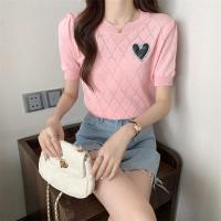 ราคา Shein 01010 เสื้อไหมพรมคอกลม แขนสั้น เสื้อครอปไหมพรม ลายหัวใจ ผ้านิ่ม ใส่สบาย (20623607215)