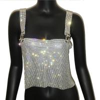 ราคา เสื้อกล้ามประดับพลอยเทียมโชว์หลังแฟชั่นสำหรับผู้หญิงเสื้อแนวสตรีทเซ็กซี่แวววาวโซ่โลหะปรับได้เสื้อครอปปาร์ตี้คลับ (14204150049)
