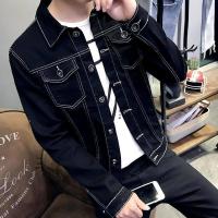 ราคา HAKARI แจ็คเก็ตยีนส์ผู้ชายแจ็คเก็ตเสื้อยีนส์สีดำบาง (17235861724)