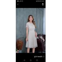 ราคา เดรสออกงาน เดรสทำงาน เดรสลูกไม้ แต่งมุกที่คอ สีน้ำตาล สีครีม ลายเทา สวยหวานค่ะ (15217870829)