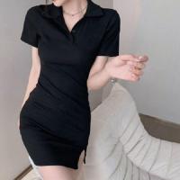 ราคา พร้อมส่ง มินิเดรส ชุดเดรสรัดรูป ชุดเดรสรัดรูปผ่าหน้า มินิเดรสสั้นคอปก เดรสสั้นใส่สบาย ผ้านิ่ม (18041079174)
