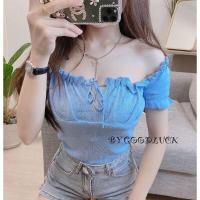 ราคา MesubShop เสื้อปาดไหล่ เสื้อไหมพรม โบว์หน้า เสื้อแขนตุ๊กตา เสื้อเปิดไหล่ ผูกโบว์หน้า เสื้อรูดๆ รุ่น B02 D503A (14358981765)