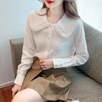 ราคา เสื้อชีฟองคอตุ๊กตาลูกไม้แขนยาวหรูหราแฟชั่นสไตล์เกาหลีสำหรับผู้หญิงจากร้าน AMMIN 2023 Atasan Sifon ลูกไม้สีขาวเก๋ๆดีไซน์ใหม่ (17500927250)