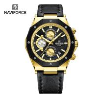 ราคา NAVIFORCE นาฬิกาผู้ชายกีฬานาฬิกาข้อมือชายแบรนด์หรูสีเทาทหาร Chronograph ของแท้หนังควอตซ์ชายนาฬิกาของขวัญ8028hot (19627635553)