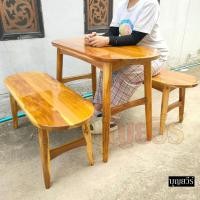 ราคา โต๊ะกินข้าวไม้สักทรงวงรีพร้อมเก้าอี้ 2 ตัวทำจากไม้สักทั้งชุด ขนาด 100 50 สูง 70 ซม ทำสีเคลือบใส (21028601451)