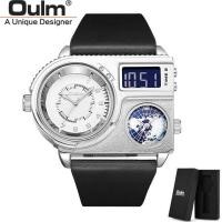 ราคา Oulm 5026 Dual Display Wristwatch Men Two Time Zone Sport Watch Male Big Size Quartz Clock Men 39s Casual Leather Watches Hot selling (15060089303)