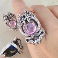 ราคา แหวนพญานาคคู่ โอบมณีสีชมพู ทับทิม แหวนเงินแท้ รมดำ พลอย CZ YTG 11468 (11684085249)