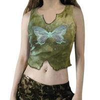 ราคา Zhnenanqu เสื้อกล้ามเข้ารูปสำหรับผู้หญิงใส่ในฤดูร้อนเสื้อแขนกุดสีเขียวมัดย้อมพิมพ์ลายผีเสื้อ (20213372909)