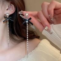 ราคา DREJEW ต่างหูมุกหัวใจเพชรฝังโบว์ต่างหูเงินต่างหูแฟชั่นสตรีต่างหูระย้ายาว (20696776727)