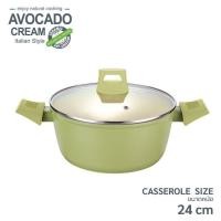 ราคา Besico หม้อต้มอาหาร หม้อหู หม้อเคลือบCeramic หม้อต้มมีหู หม้ออะลูมิเนียมเคลือบเซรามิกพร้อมฝาแก้วนิรภัย เบสิโค รุ่น THE AVOCADO COOKWARE SERISE ขนาด 24 ซม (17644886185)