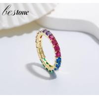 ราคา Bestone 5A แถวแหวนเพชรหลากสีสำหรับมีแฟชั่นและเป็นที่นิยม4มม แหวนเงิน925สำหรับแฟนซี (17891510806)