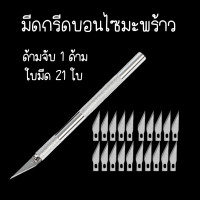 ราคา มีดแกะสลัก มีดกรีดยอดบอนไซมะพร้าว ด้ามจับอลูมิเนียม ด้ามจับ 1 ด้าม ใบมีด 21 ใบ (16594398058)