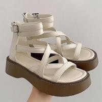 ราคา รองเท้าแตะส้นหนาทอพื้นรองเท้าหนามีซิปด้านหลังสำหรับผู้หญิง2023ฤดูร้อนใหม่รองเท้าแตะโรมันฟองน้ำ (19969487867)