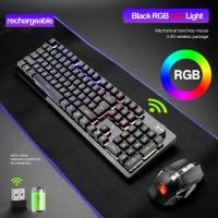ราคา Punk Recharging Mechanical Keyboard Wireless Gaming Keyboards RGB Backlit Wireless Mouse 2400dpi Pc Gamer Keypad (14185804745)