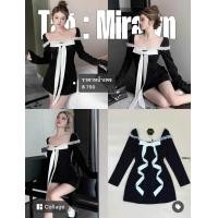 ราคา Tag Miralyn เดรสแขนยาวสีดำลายทางสีขาวทรงสวยเข้ารูปงานเก๋มากแต่งช่วงแขนด้วยสายลูกไม้ (20982423209)