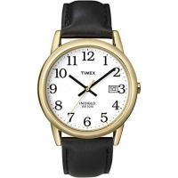 ราคา Timex T2H291 Mens Indiglo Easy Reader Gold Tone White Dial Leather Band Analog Watch (18241439720)