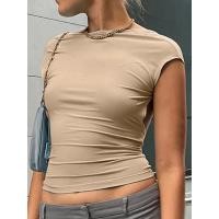 ราคา เสื้อครอปเซ็กซี่แขนสั้นโชว์หลังเข้ารูปสำหรับผู้หญิงเสื้อครอปเข้ารูปแบบ2023สำหรับฤดูร้อน (21170458963)