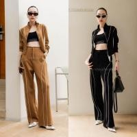 ราคา เซตวอร์ม 2 ชิ้น เสื้อคุลมซิปหน้า กางเกงขายาว แต่งลายเส้น VSHOP (21028040814)