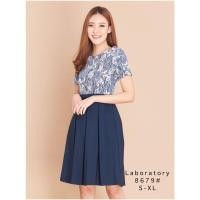 ราคา Laboratory 8679 ชุดทำงาน ชุดไปงาน เดรสท่อนบนลูกไม้ต่อกระโปรงทรงทวิตมีกระเป๋า (16408386506)
