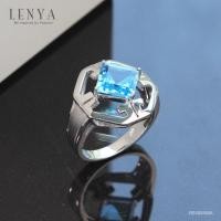 ราคา Lenya Jewelry แหวนเงินแท้ 925 ชุบโรเดียม ประดับเด่นด้วยพลอยสวิตซ์ บลูโทแพซ Swiss Blue Topaz รูปทรงสี่เหลี่ยม ดู โดเด่น กับดีไซน์ตัวเรือนที่ดูลงตัวเลอค่า (1371246171)