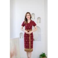 ราคา ส่งฟรีแฟลช ชุดเดรสผ้าฝ้ายมัดหมี่ พิมพ์ทองนูนลายไทย สวยมาก สวยเกินเบอร์ (16943967294)