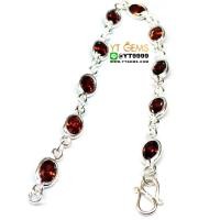 ราคา สร้อยข้อมือโกเมน สร้อยข้อมือเงินแท้ พลอยโกเมน cz YTG 9043 (17701329883)