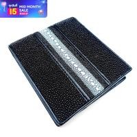 ราคา หนังหายากและแพง พันธุ์กระเบนหางหนาม Whipray กระเป๋าสตางค์ หนังปลากระเบนแท้ Bi Fold 2 พับสั้น ถนัดมือ สีดำ (19338465565)