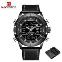 ราคา Naviforceผู้ชายดิจิตอลจอแอลซีดีแฟชั่นกีฬานาฬิกามัลติฟังก์ชั่วันที่สัปดาห์ควอตซ์นาฬิกาข้อมือ 30 เมตรกันน้ำหนังแท้วงสาย 9153 (21168312209)