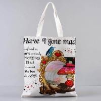 ราคา Women Alice in we Wonderland Printed girl handbag Tote Shoulder Lady Bag Kawaii Bag Harajuku Shopping Canvas Shopper Bag (20144502935)