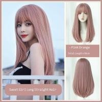 ราคา TSE วิกผมผู้หญิงผมยาวแบบเต็มหัวตาข่ายสีแดงยาวผมตรงอากาศเรียบวิกผมสีชมพูฝาครอบวิก C 0347แฟชั่น (18327026184)