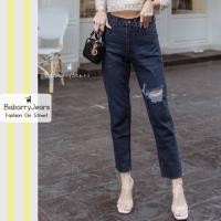 ราคา พร้อมส่ง BabarryJeans มีบิ๊กไซส์ S 5XL กางเกงยีนส์ ขายาว เอวสูง ทรงบอยเฟรน ผญ แต่งขาด เก็บพุงสวย สีดำมิทไนท์ (20522571616)