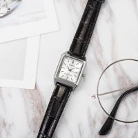 ราคา Casio Watches Ready Stock Retro Trend Quartz Leather Strap Womens Casio Small Square Watch Black Brown (19748689374)