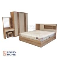 ราคา ผ่อน0 Livinghome FurnitureMall ชุดห้องนอน 6 ฟุต รุ่น MILLI สี น้ำตาล เตียงตู้เสื้อผ้าโต๊ะแป้ง สตูล (18237161688)