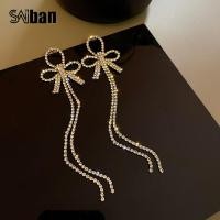 ราคา Saibanต่างหูผู้หญิงเกาหลี 925 เข็มเงินเพชรเต็มพู่ต่างหูบุคลิกภาพอารมณ์ earringsKorean womens earrings 925 silver needles full diamond bow tassel earrings personality temperament earrings (9674670630)