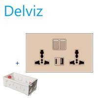 ราคา DELVIZ wall socket 3 hole power outlet 146mm 86mm all glass panel 1A1C interface fast charging PD18W fast charging C type socket Grey white black gold available Switch controls the entire outlet power