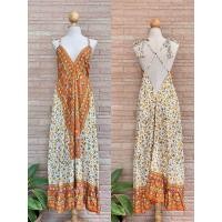 ราคา ชุดเดรสยาวสายเดี่ยวพิมพ์ลาย งานผูกหลังสไตล์โบฮีเมี่ยน (20880251953)