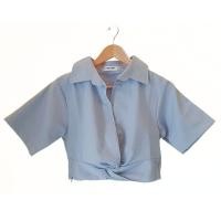 ราคา twist crop top เสื้อครอปคอปกแขนสั้นไขว้หน้า ซิปข้าง ผ้าลินิน เสื้อทำงาน (21139692079)