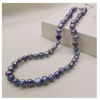 ราคา ไข่มุกน้ำจืดธรรมชาติสร้อยคอ DMNFP398 สีดำ สีขาว สีชมพู สีม่วงสร้อยคอมุก Lady Fine เครื่องประดับมุก (20298727612)