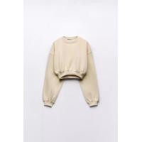 ราคา ZARA คอกลมพื้นฐานผู้หญิง8417804เสื้อกีฬาสั้นผ้าฝ้ายแขนยาว8417803เอวสูง (20432070116)
