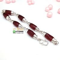 ราคา สร้อยข้อมือโกเมน สร้อยข้อมือเงินแท้ พลอยโกเมน CZ 6 มม YTG 9057 (17580811472)