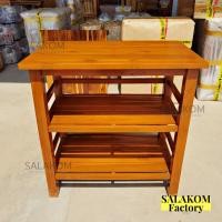 ราคา SLK โต๊ะวางของไม้สัก โต๊ะวางเตาแก๊ส 3 ชั้น 80 50 สูง80 ซม โต๊ะวางทีวี วางเตาอบ สีย้อมเคลือบ (19851229220)