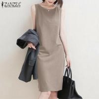 ราคา ZANZEA ชุดเดรสสาวออฟฟิศแขนกุดคอกลมผ่าหลังผ่าข้างสีพื้น 2 (19648625995)