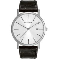 ราคา Bulova Mens Stainless Steel 3 Hand Calendar Date Quartz Watch with Black Leather Strap Style 96B104 (18241686562)