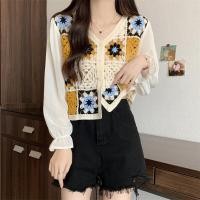 ราคา cheery พร้อมส่ง 19108 ผ้าถักโครเชต์ห่าง ยืดดี แขนชีฟองบางยาว สีครีม (18926735771)