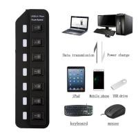 ราคา USB 3 0 Hub Adapter 7 Ports With LED Light On Off Switch High Speed USB3 0 HUB Splitter power Adapter (10269811767)