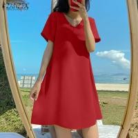 ราคา Stock Korean Style Womens Dresses Holiday V Neck Short Sleeve Plain A Line Mini Dress 10 Popular (20923476928)