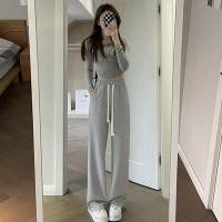 ราคา กางเกงขากว้างมีเชือกสีเทาสำหรับผู้หญิง ฤดูใบไม้ผลิและฤดูใบไม้ร่วงใหม่กางเกงขาวเอวสูงทรงหลวมเป กางเกงวอร์มลำลองและกางเกงวอร์มอเนกประสงค์ (20688114058)